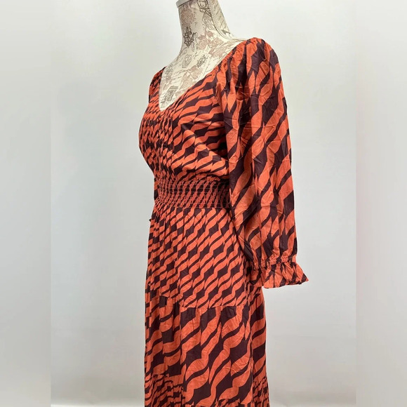 DU PARADIS Maroon and rust striped deep V maxi dress size L - Picture 9 of 16